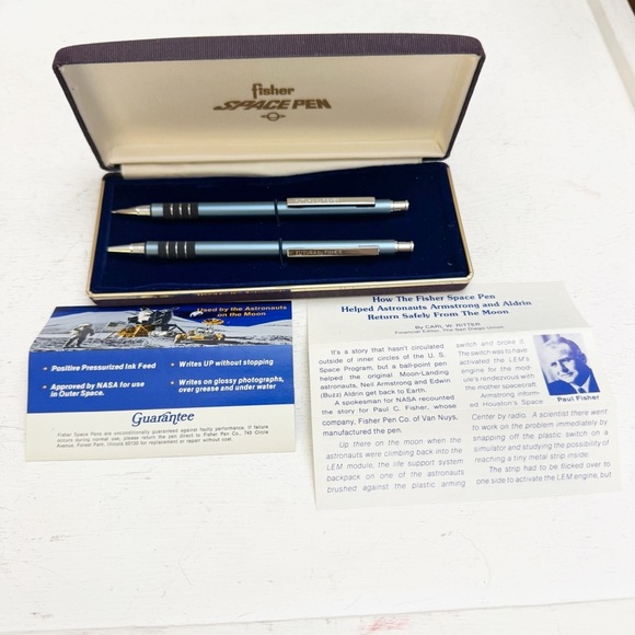 Futura by Fisher Other - Vintage Futura by Fisher Space Pen & Pencil Set in Blue and Silver